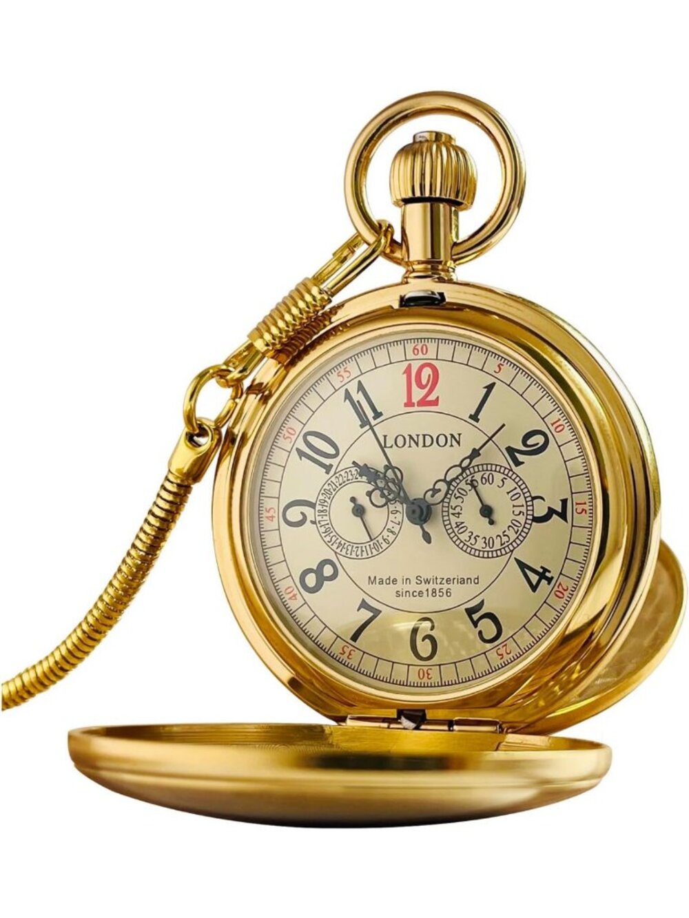 Men's Mechanical Tourbillon Pocket Watch with Chain - Elegant Vintage Style
